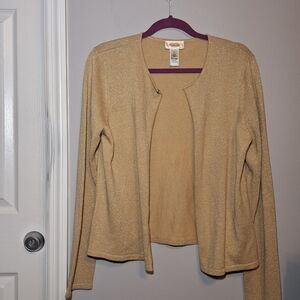Talbots Shimmering Gold Silk And Angora Long Sleeve Open Front Sweater